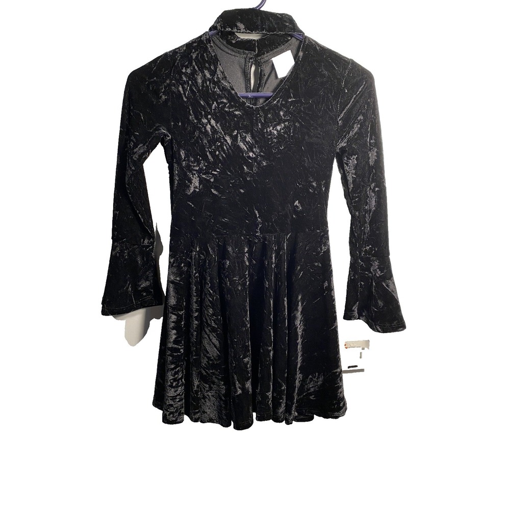fall creek girls black velvet long sleeve dress size medium 7 8